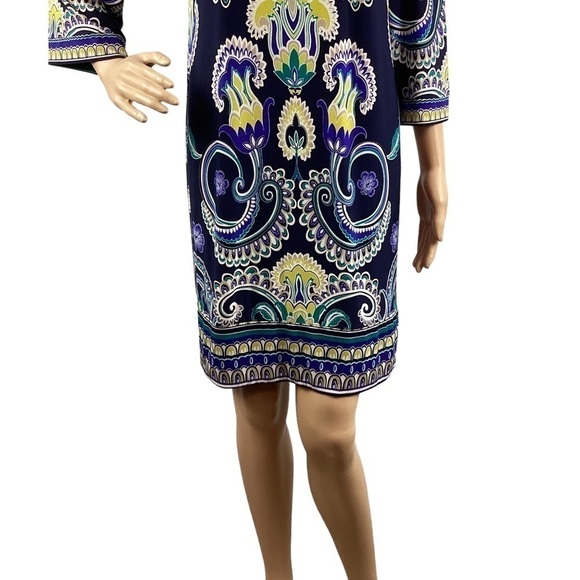 Laundry by Shelli Segal Dress Size 4 Blue Print Square Neck - Picture 3 of 7